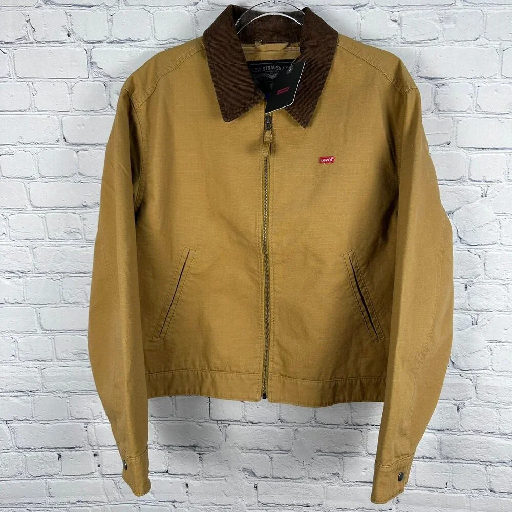 Levi's Cotton Canvas Corduroy Collar Depot Utility Barn Trucker Jacket Lt. Brown - Picture 3 of 16